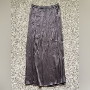 Eileen Fisher 100% Silk Crinkle Midi Skirt Taupe Elastic Waist Minimalist M